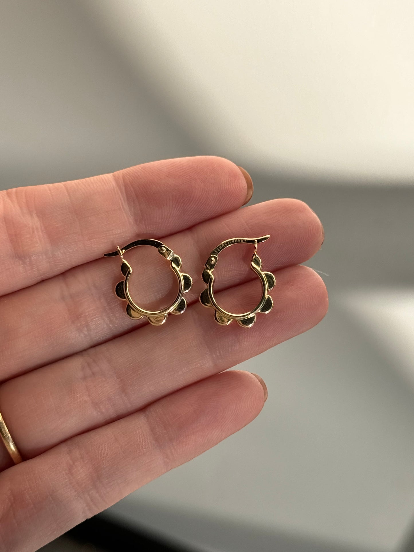 14k Solid Gold Flower Hoops - Pair