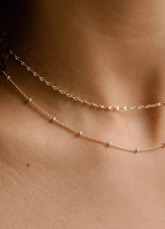 14k Solid Gold Lilac Enamel Bead Chain