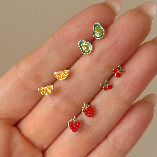 14k Solid Gold Fruit Studs