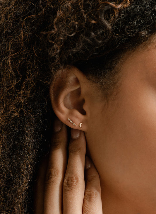 14k Solid Gold Moon Studs