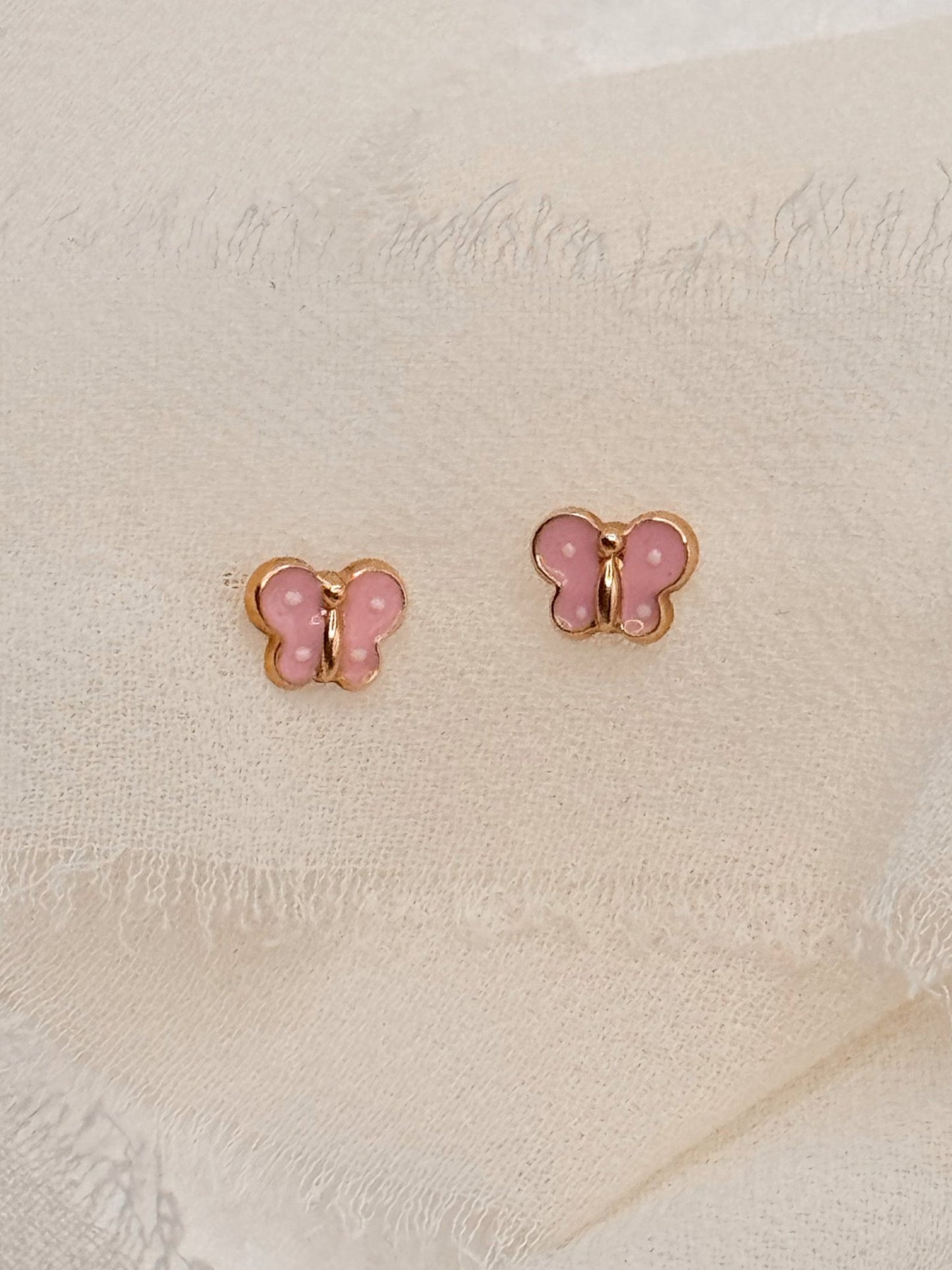 Solid Gold Pink Butterfly Studs