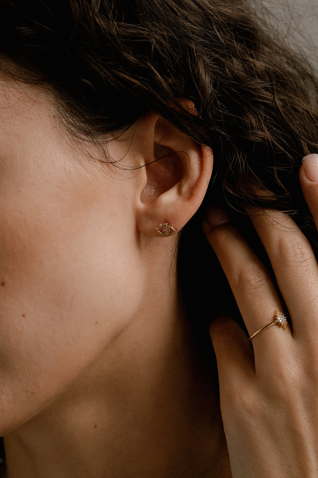 14k Solid Gold Diamond Evil Eye Studs