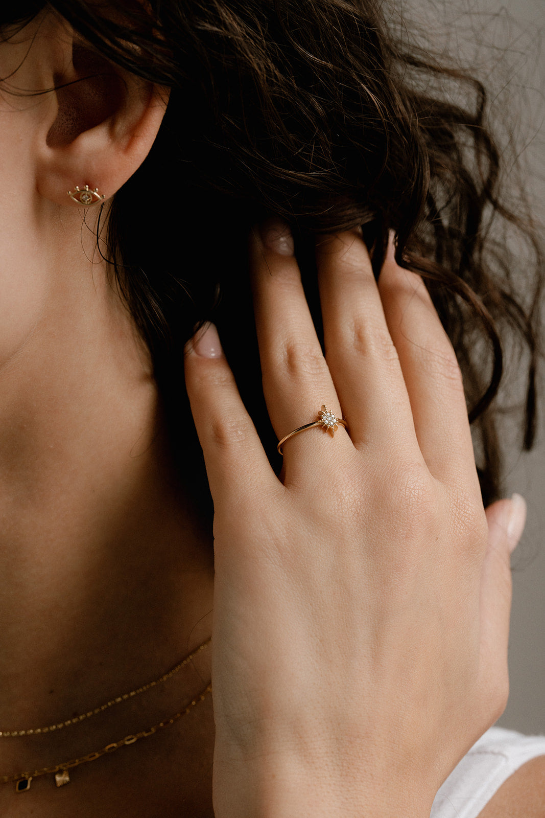 14k Solid Gold Starburst Diamond Ring