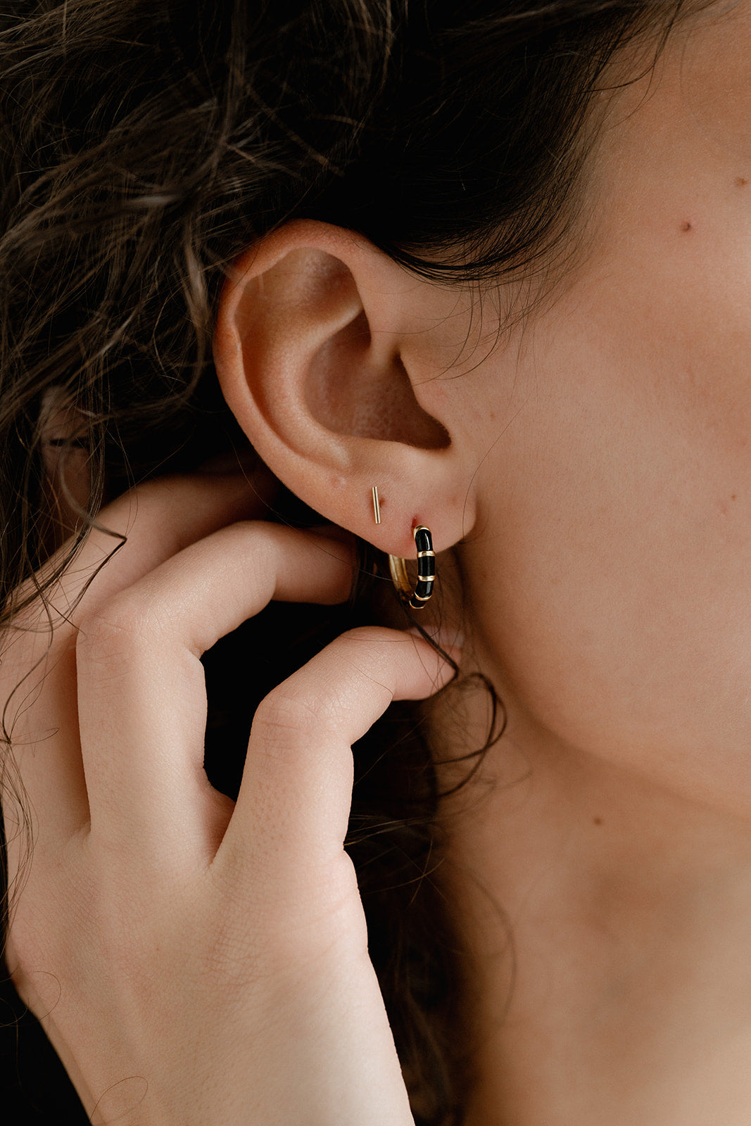Black Striped Enamel Hoops