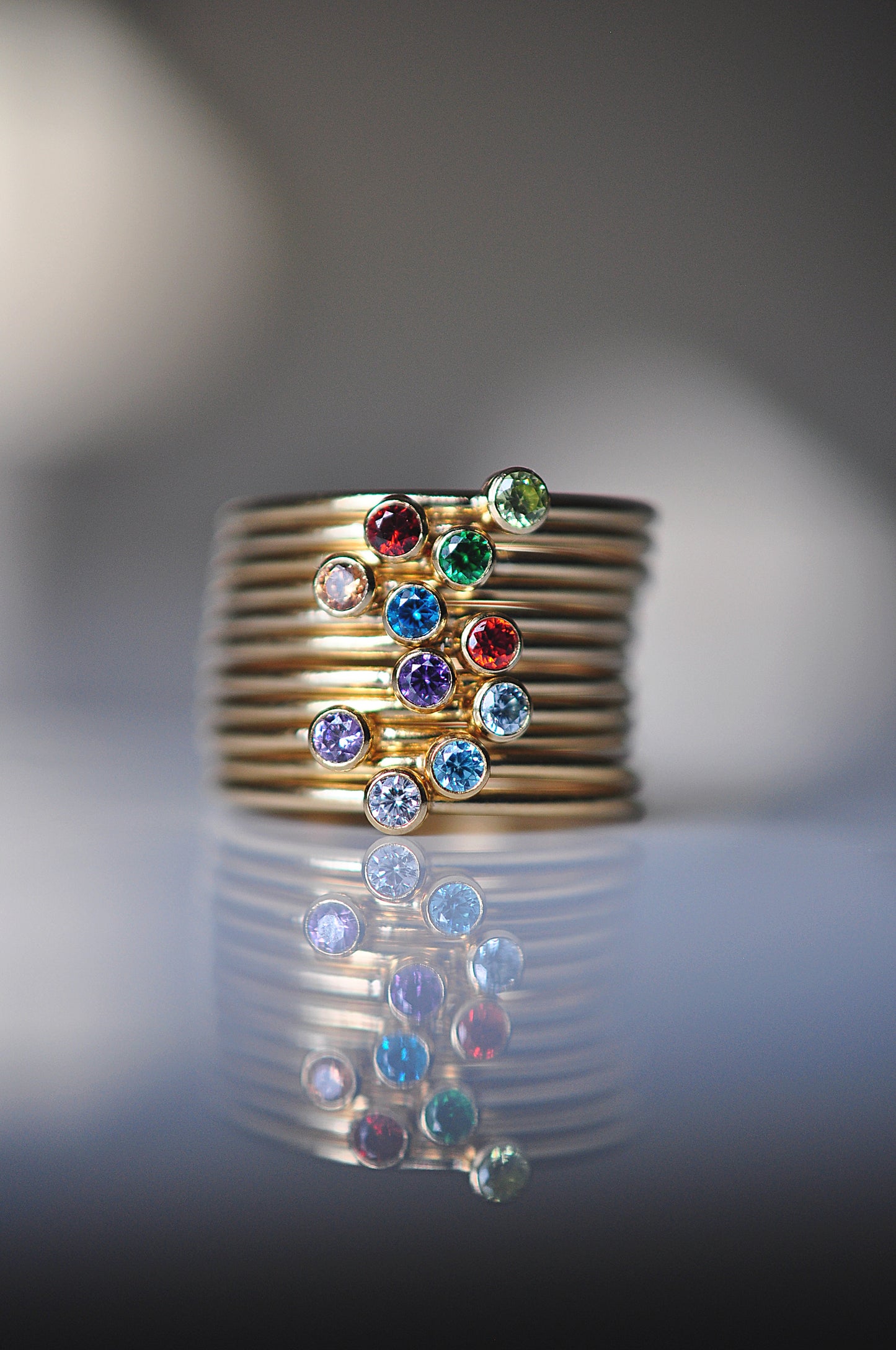 Four Birthstones Ring Stack - Quad Espresso Jewelry