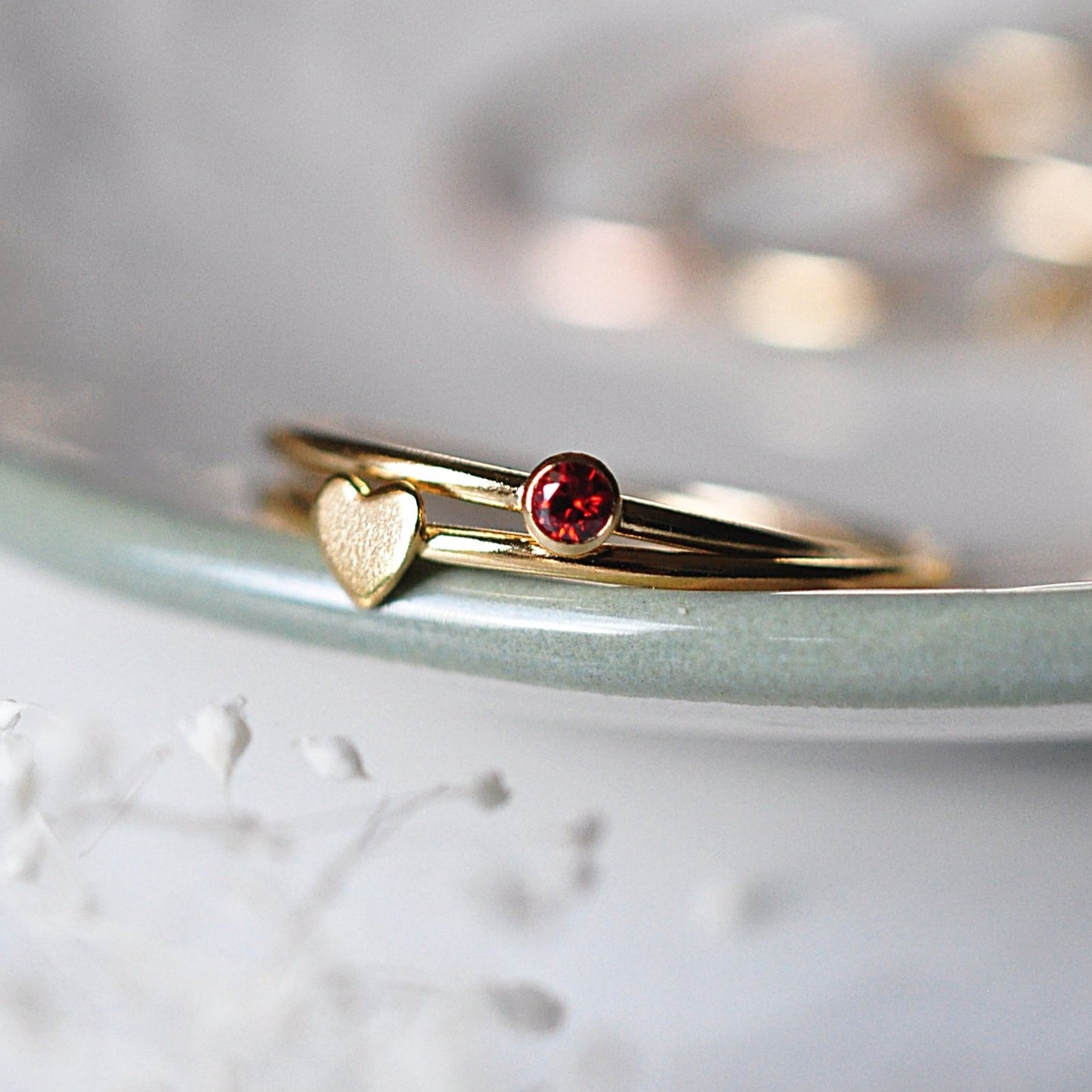 Two Birthstones Ring Stack - Quad Espresso Jewelry