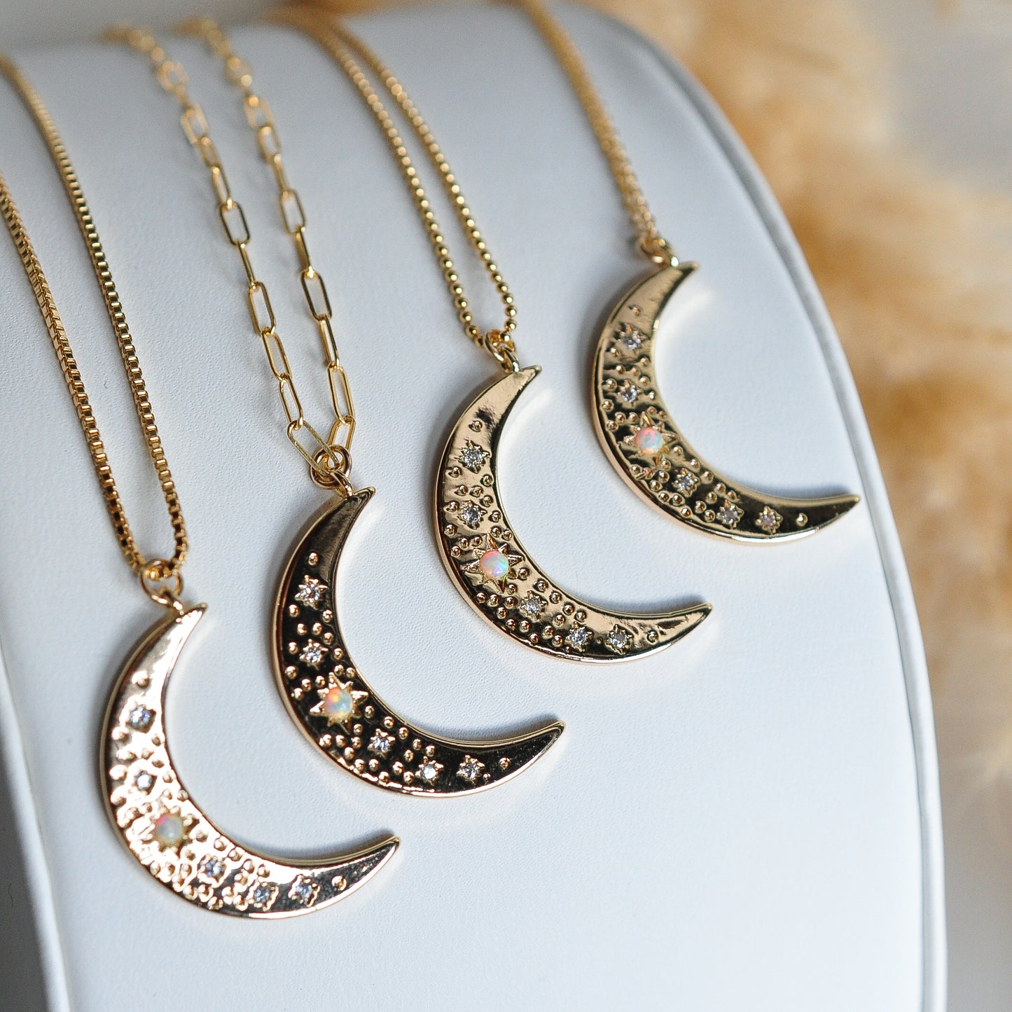 Embellished Moon Charm Necklace