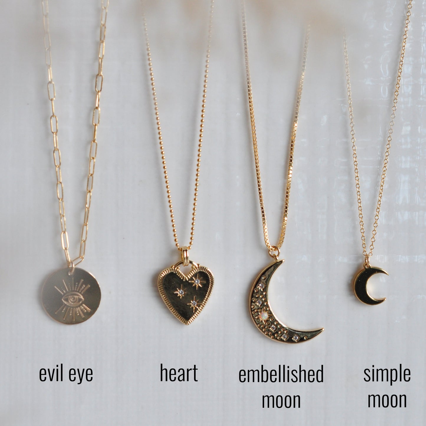 Embellished Moon Charm Necklace