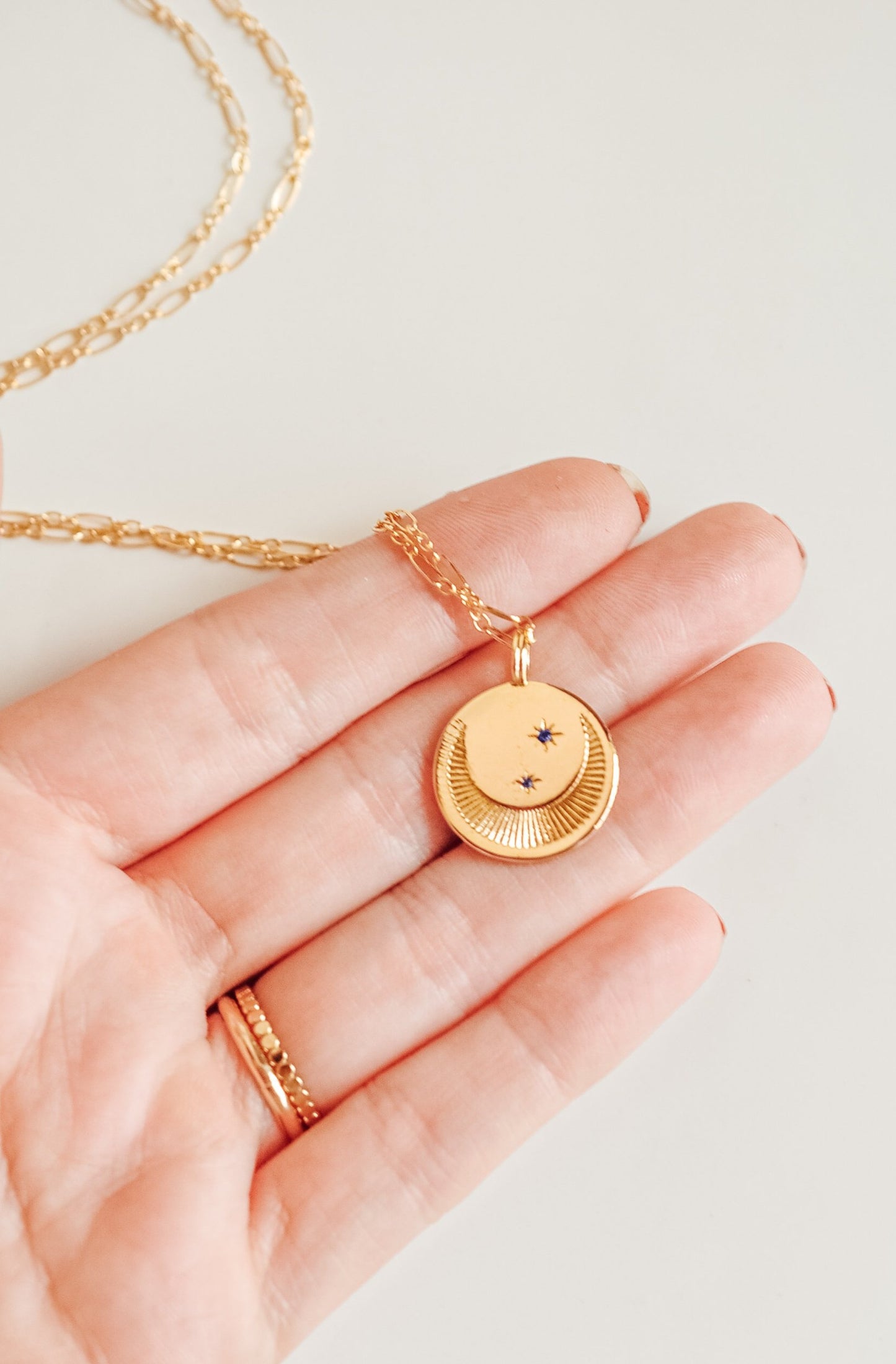Sapphire Moon Charm Necklace