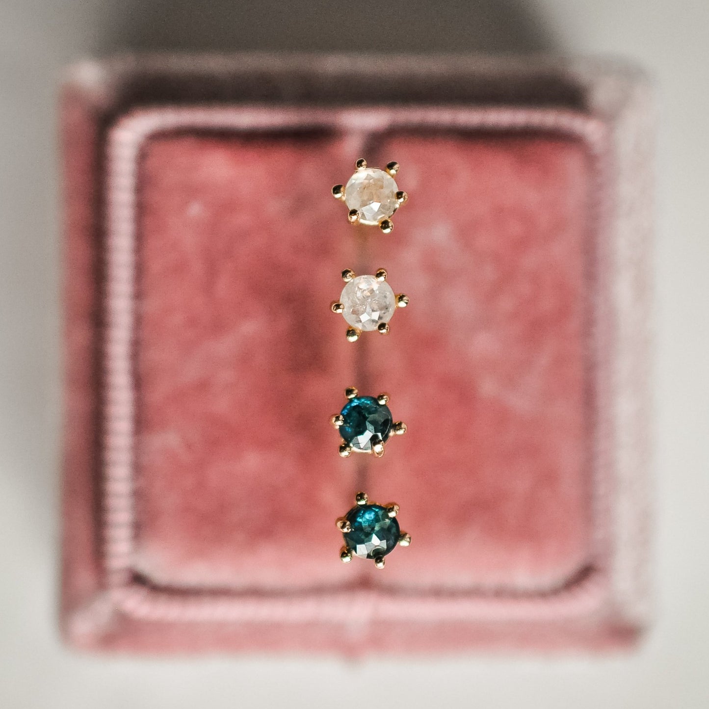 Blue Rough Cut Diamond Studs - Solid Gold
