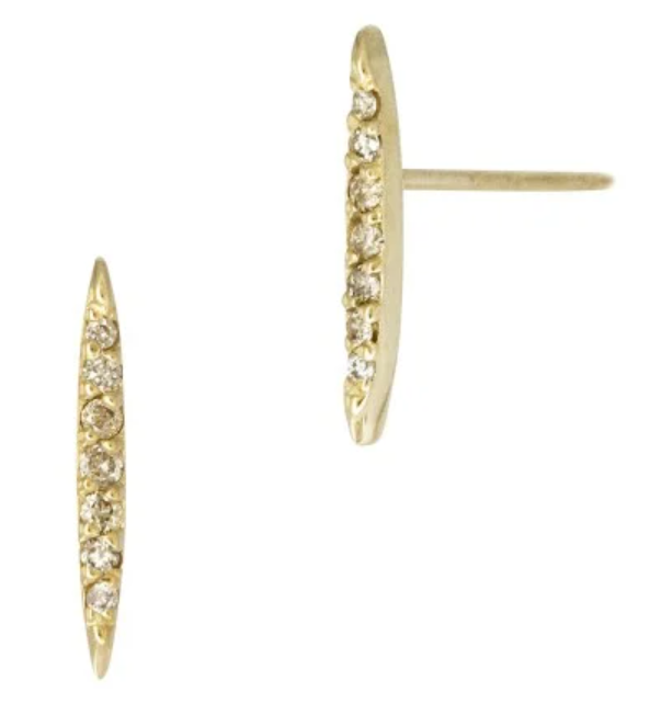Marquise Diamond Bar Studs - Solid Gold