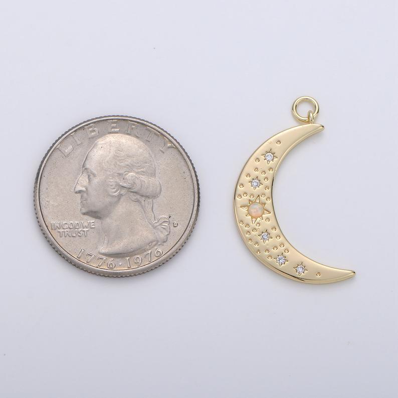 Embellished Moon Charm Necklace