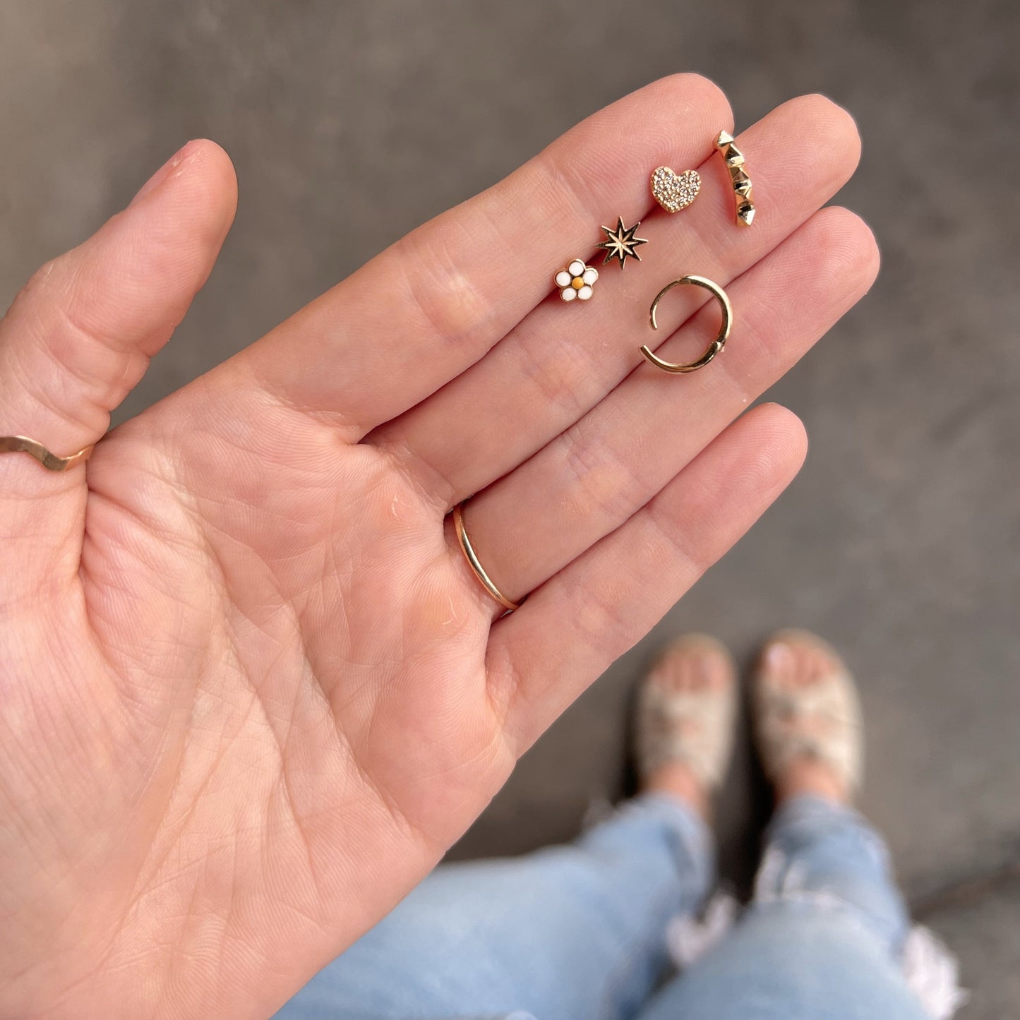 14k Gold Diamond Heart Studs