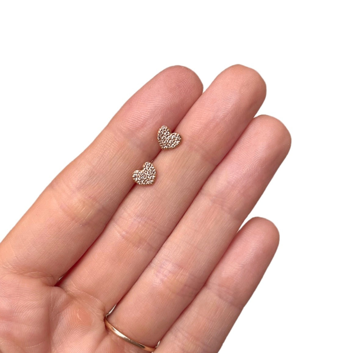 14k Gold Diamond Heart Studs