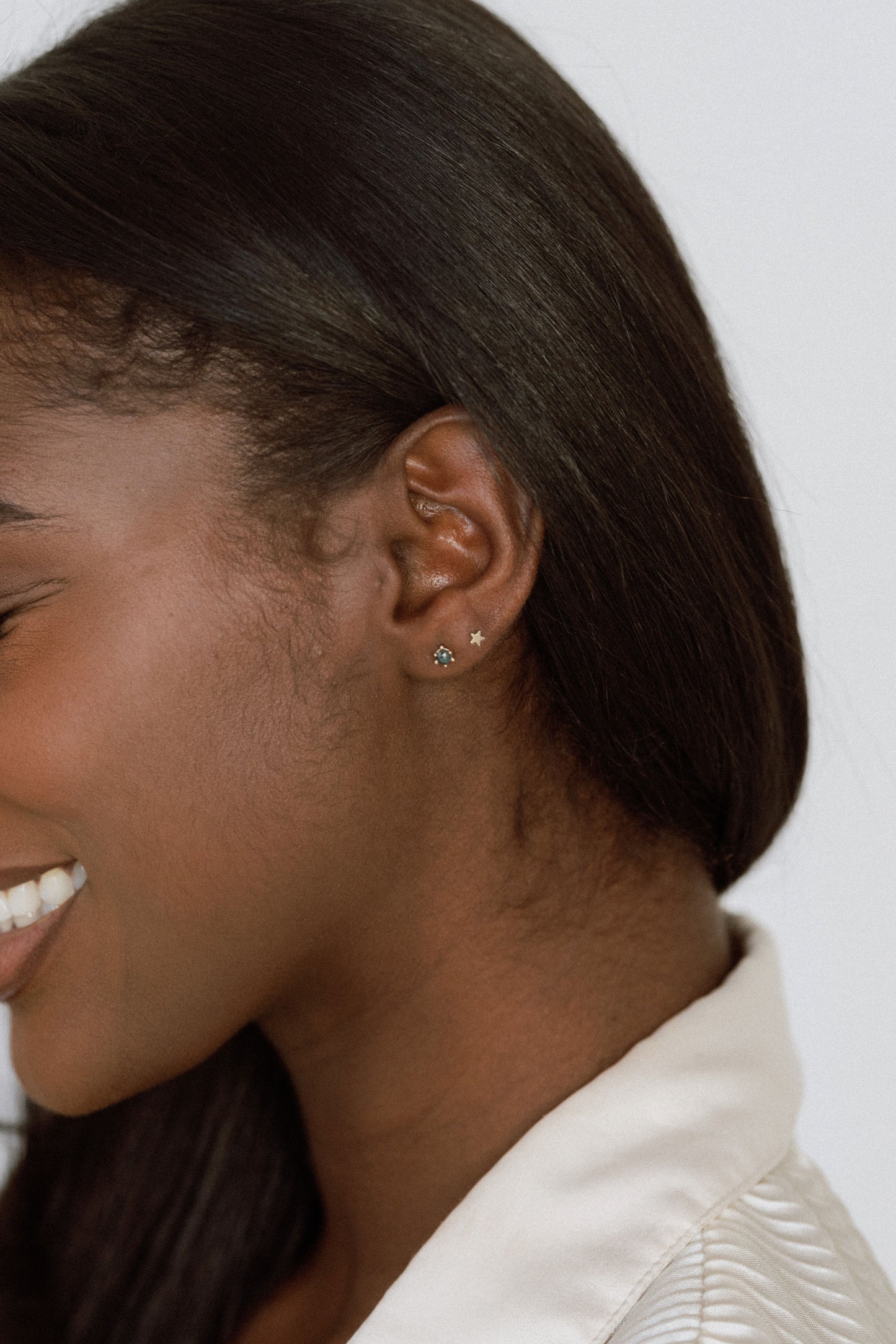 Blue Rough Cut Diamond Studs - Solid Gold
