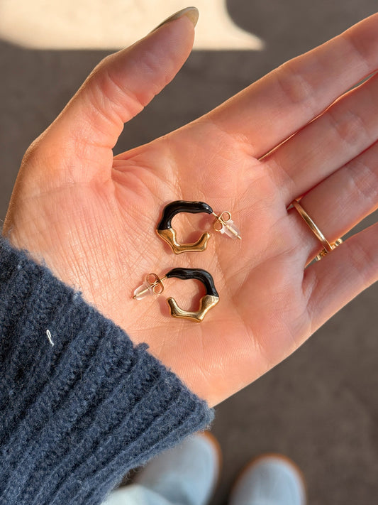 Gold & Black Dipped Hoop Studs