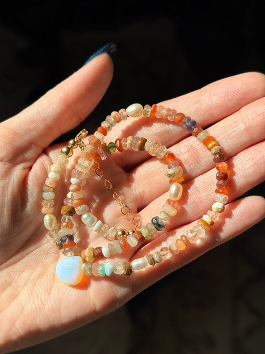 Multi Gemstone + Opal Necklace