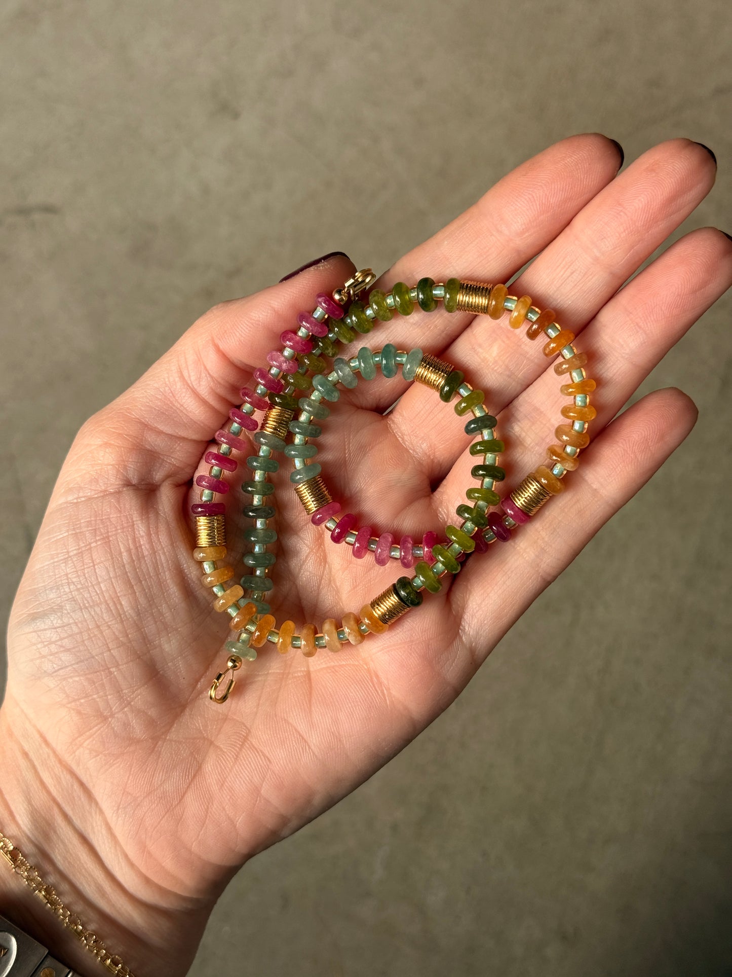 Tourmaline w/ Gold Plated Tube Spacers 16”