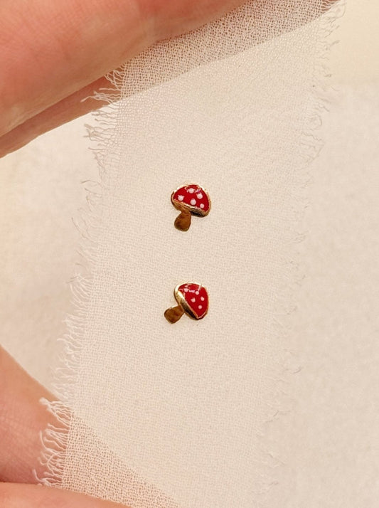 14k Solid Gold Mushroom Studs