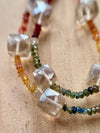 Cube Clear Quartz + Rainbow Sapphire Necklace