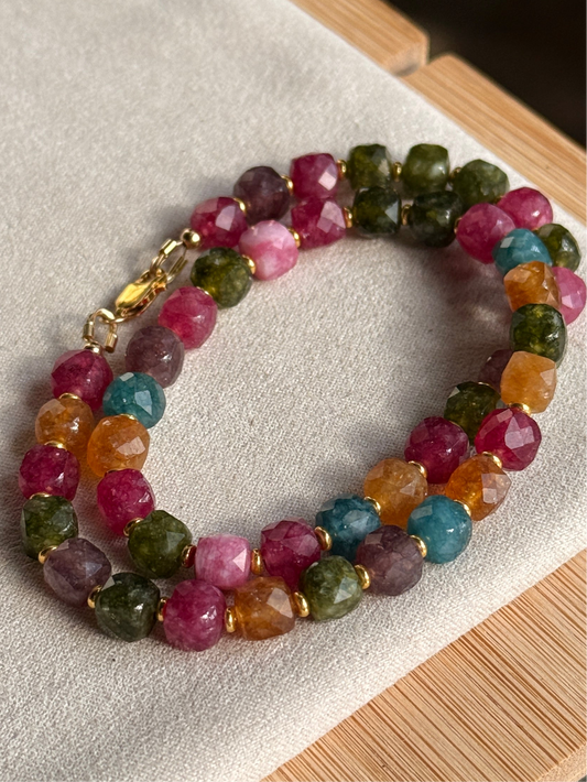 Tourmaline Cube w/ Gold Plated Spacers 15”