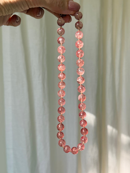 Strawberry Quartz + Gold Filled Spacers Necklace