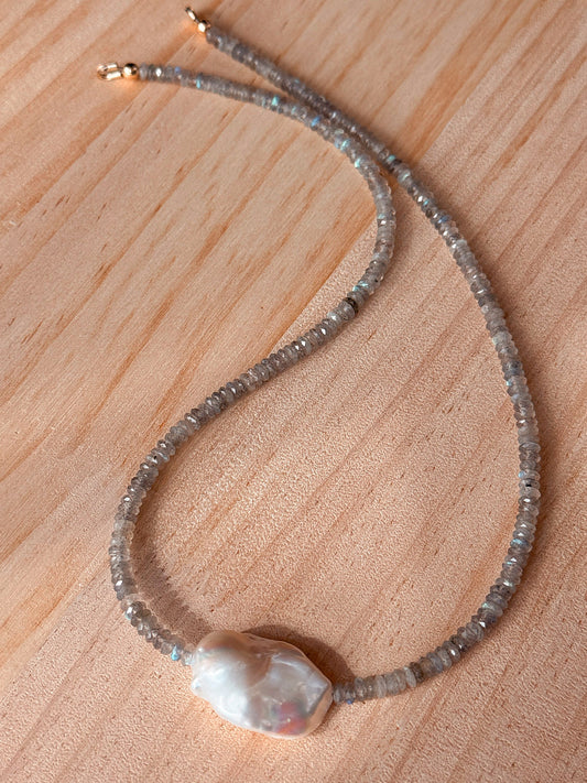 Labradorite + Boraque Pearl Necklace