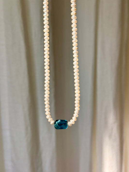 Pearls + Blue Fluorite Necklace