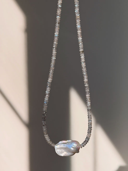 Labradorite + Boraque Pearl Necklace