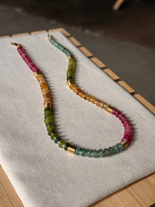 Tourmaline w/ Gold Plated Tube Spacers 16”