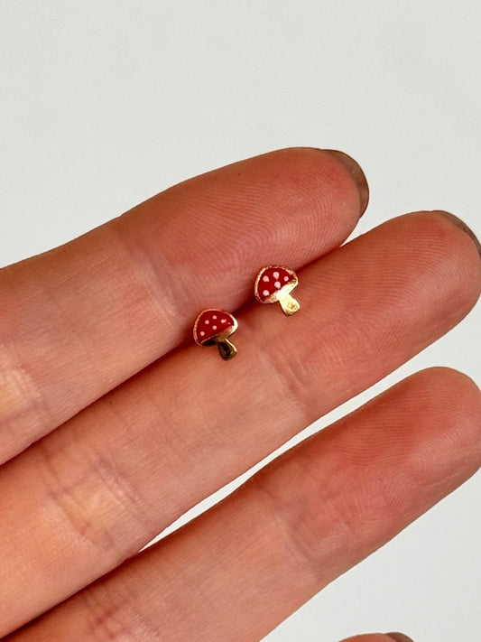 14k Solid Gold Mushroom Studs