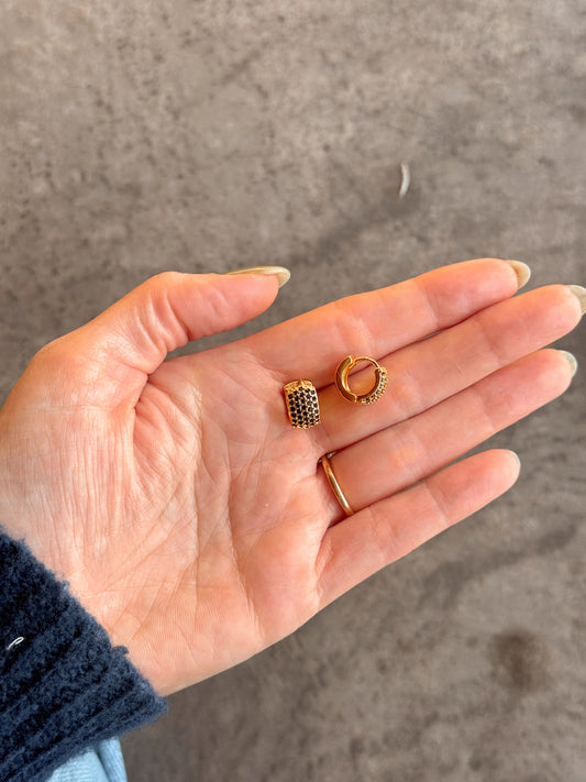 Black CZ Huggie Hoops