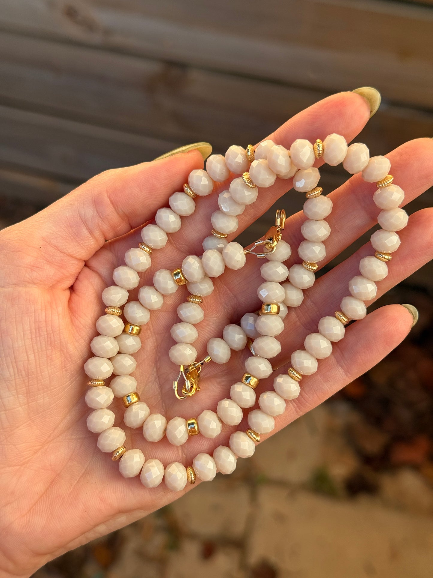 Cream w/ Gold Spacers Beaded Necklace