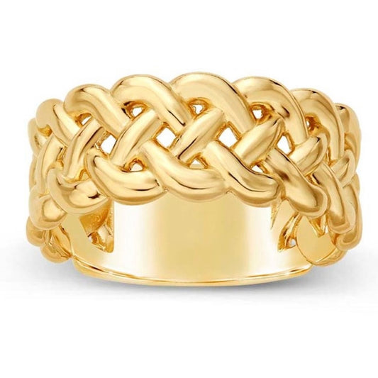 14k Solid Gold Thick Woven Ring