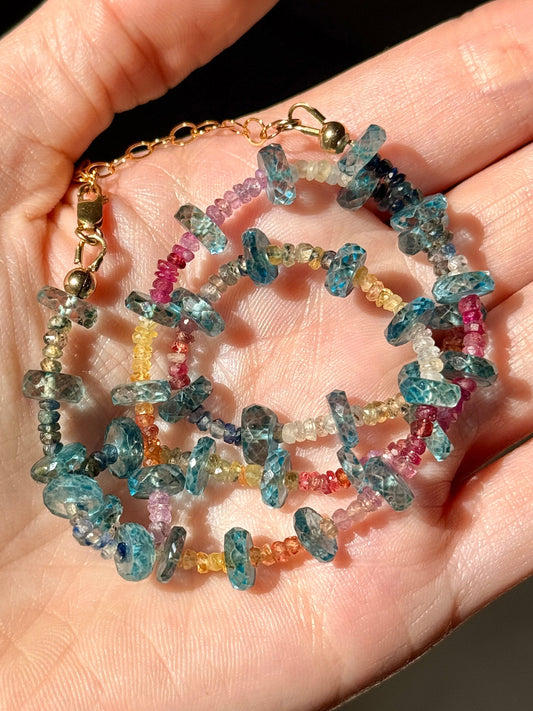 Blue Topaz + Rainbow Sapphire Necklace
