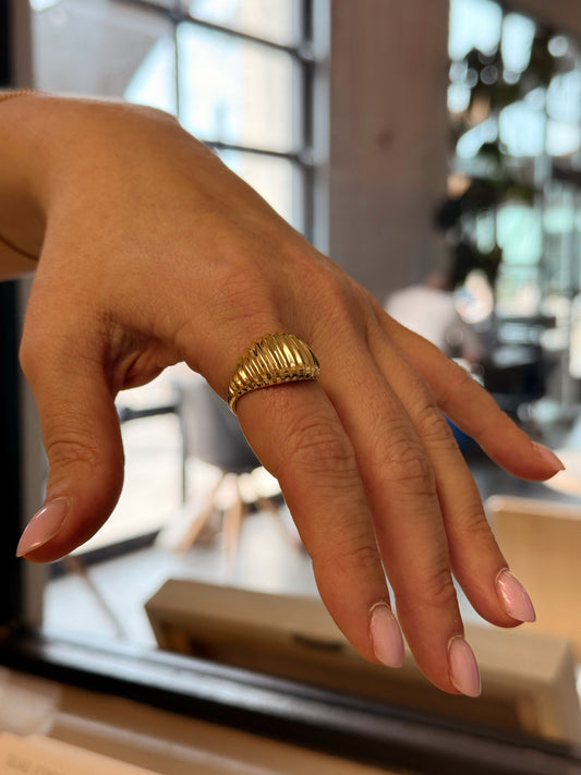 14k Solid Gold Ridged Dome Ring