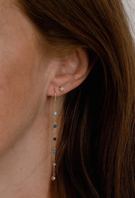 14k Solid Gold Blue Enamel Threader Earrings