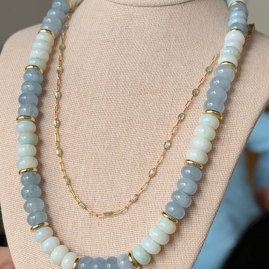 Blue & Gold Beaded Necklace 16” - Quad Espresso Jewelry