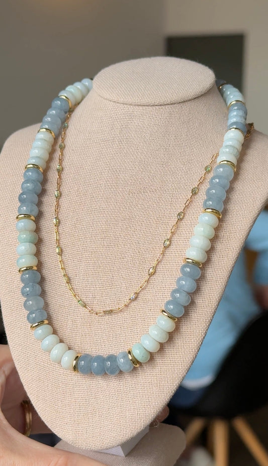 Blue & Gold Beaded Necklace 16” - Quad Espresso Jewelry