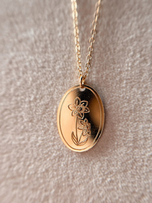 Birth Flower Disc Necklace