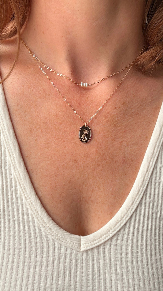 Birth Flower Disc Necklace