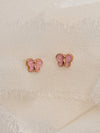 14k Solid Gold Pink Butterfly Studs