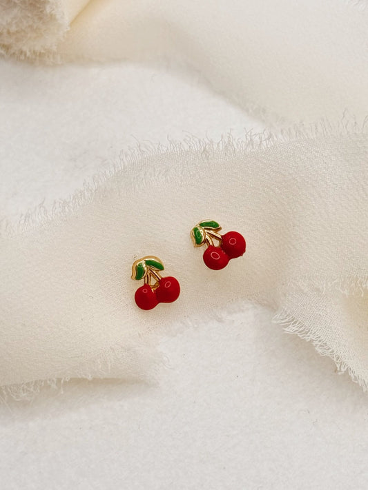 14k Solid Gold Cherry Studs