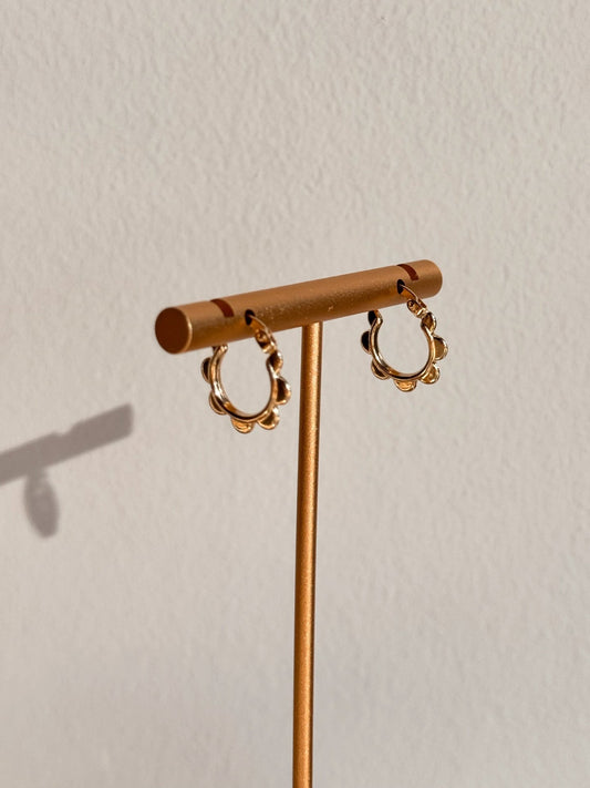 14k Solid Gold Flower Hoops - Pair