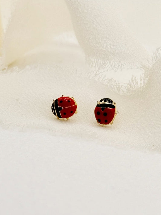 14k Solid Gold Ladybug Studs - Pair