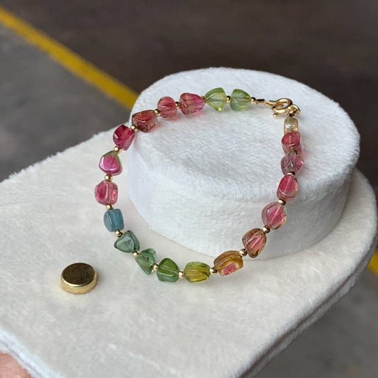 Natural Tourmaline & Gold Beaded Bracelet