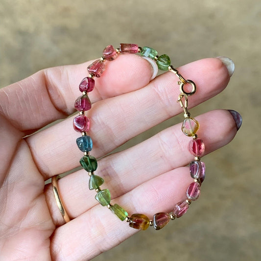 Natural Tourmaline & Gold Beaded Bracelet