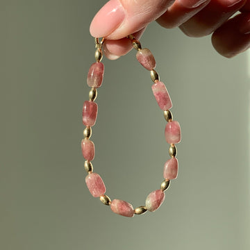 Pink Tourmaline + Gold Beaded Bracelet