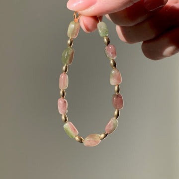 Watermelon Tourmaline + Gold Beaded Bracelet