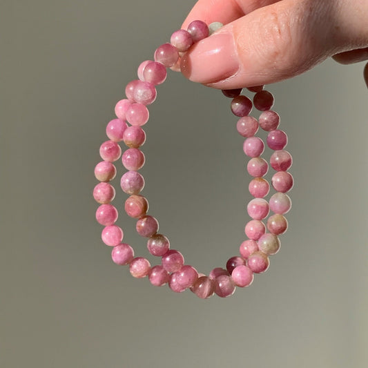 Pink Tourmaline Stretch Beaded Bracelet